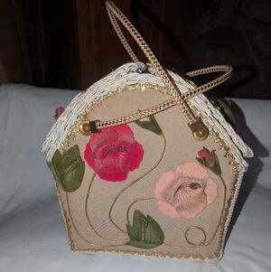 Vintage Midas Of Miami Wicker Floral Handbag